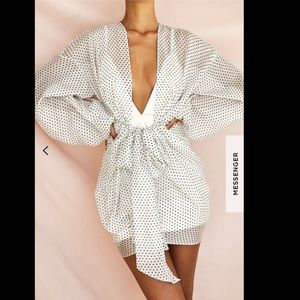 Nezrin' Polka Dot Blouson Sleeve Wrap Dress